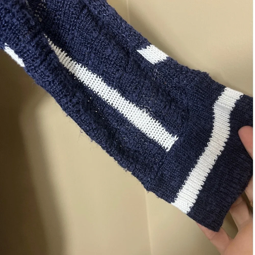 Sonoma Navy White‎ Striped Knit Sweater M Coastal Preppy Boho Lightweight Top